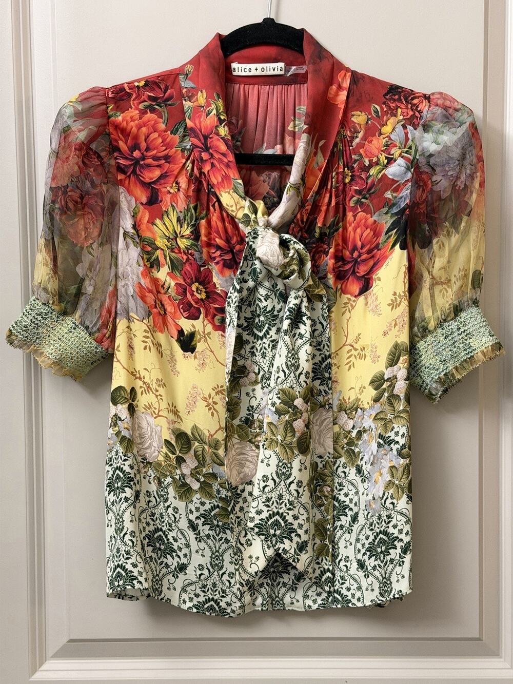 Alice + Olivia Brentley Wrap Neck Top in Oakley Size Small EUC MSRP $395